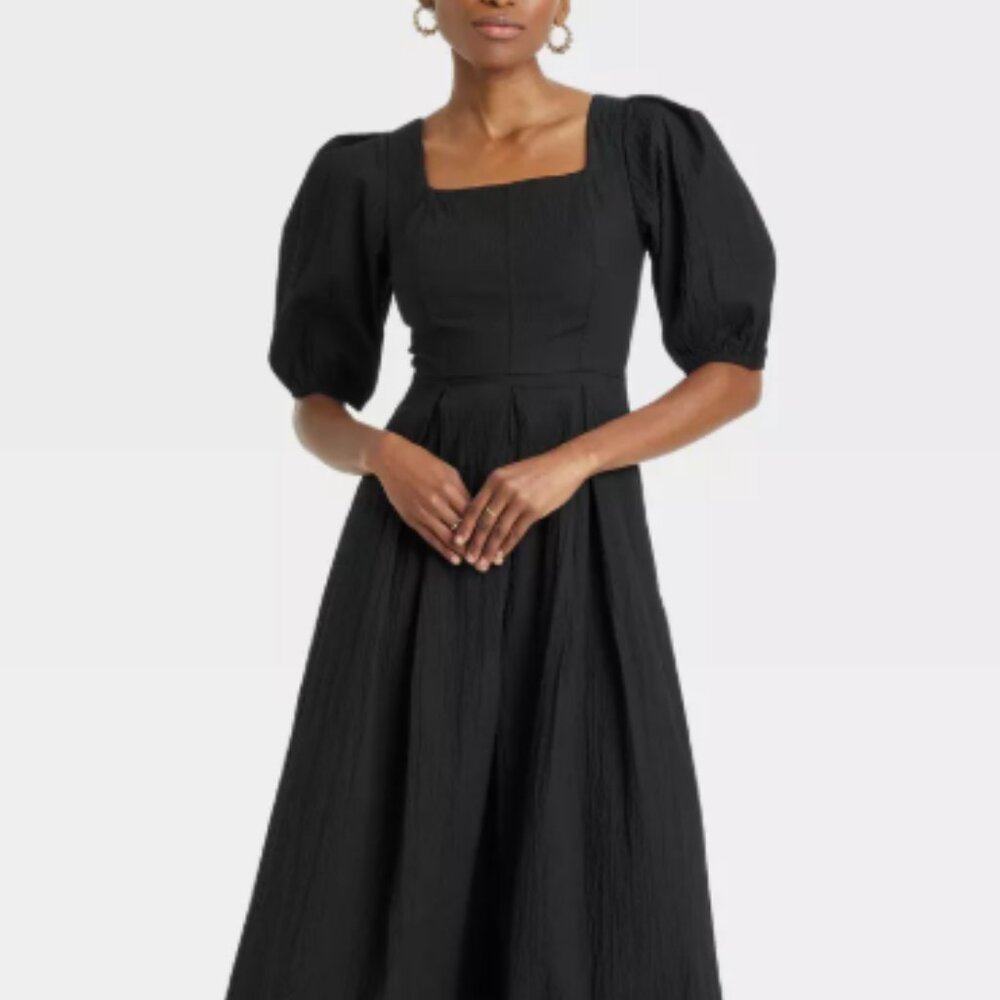 Women's Short Sleeve MIDI Dress - a New Day Black XS